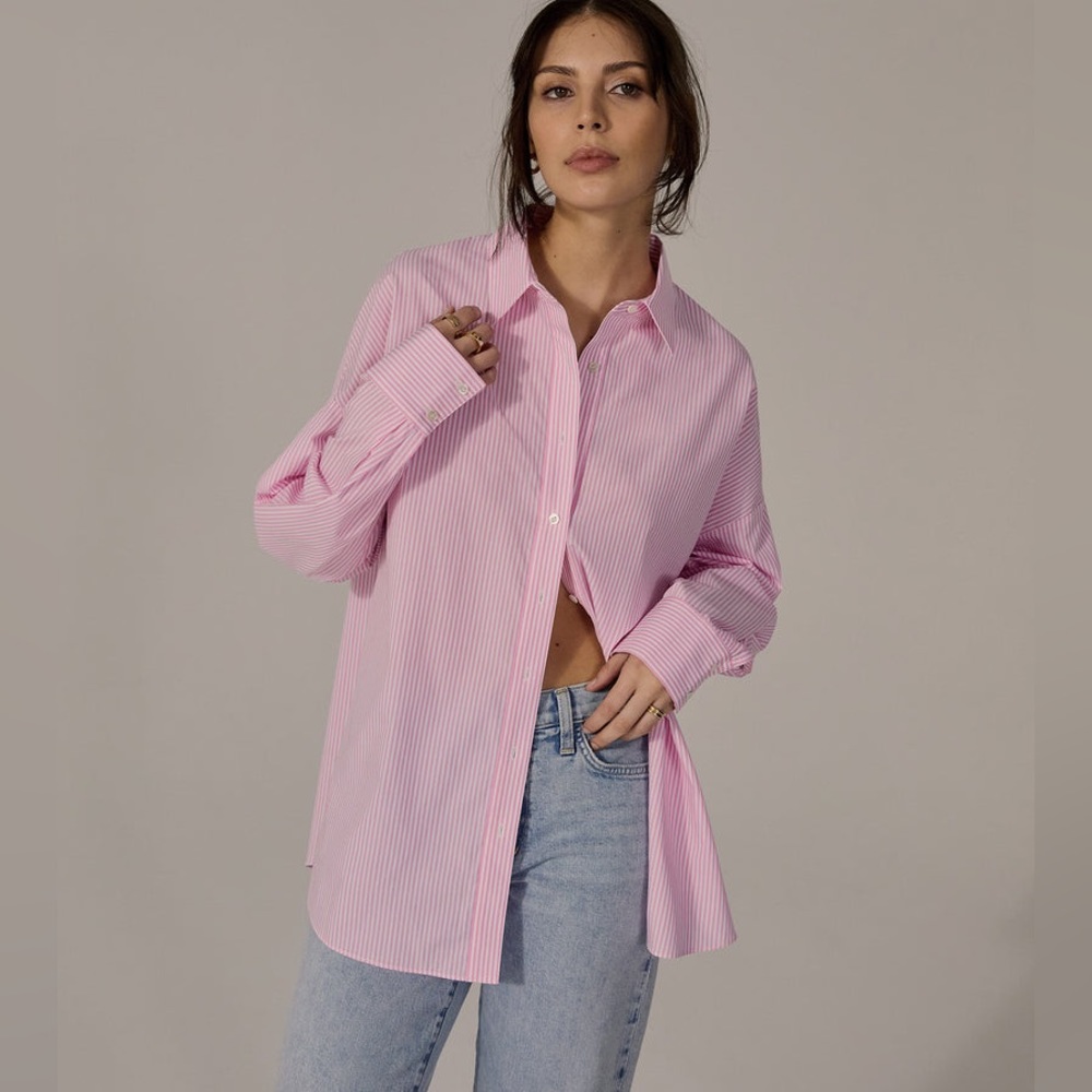 FAVORITE DAUGHTER Ex Boyfriend Shirt in Pink Stripe